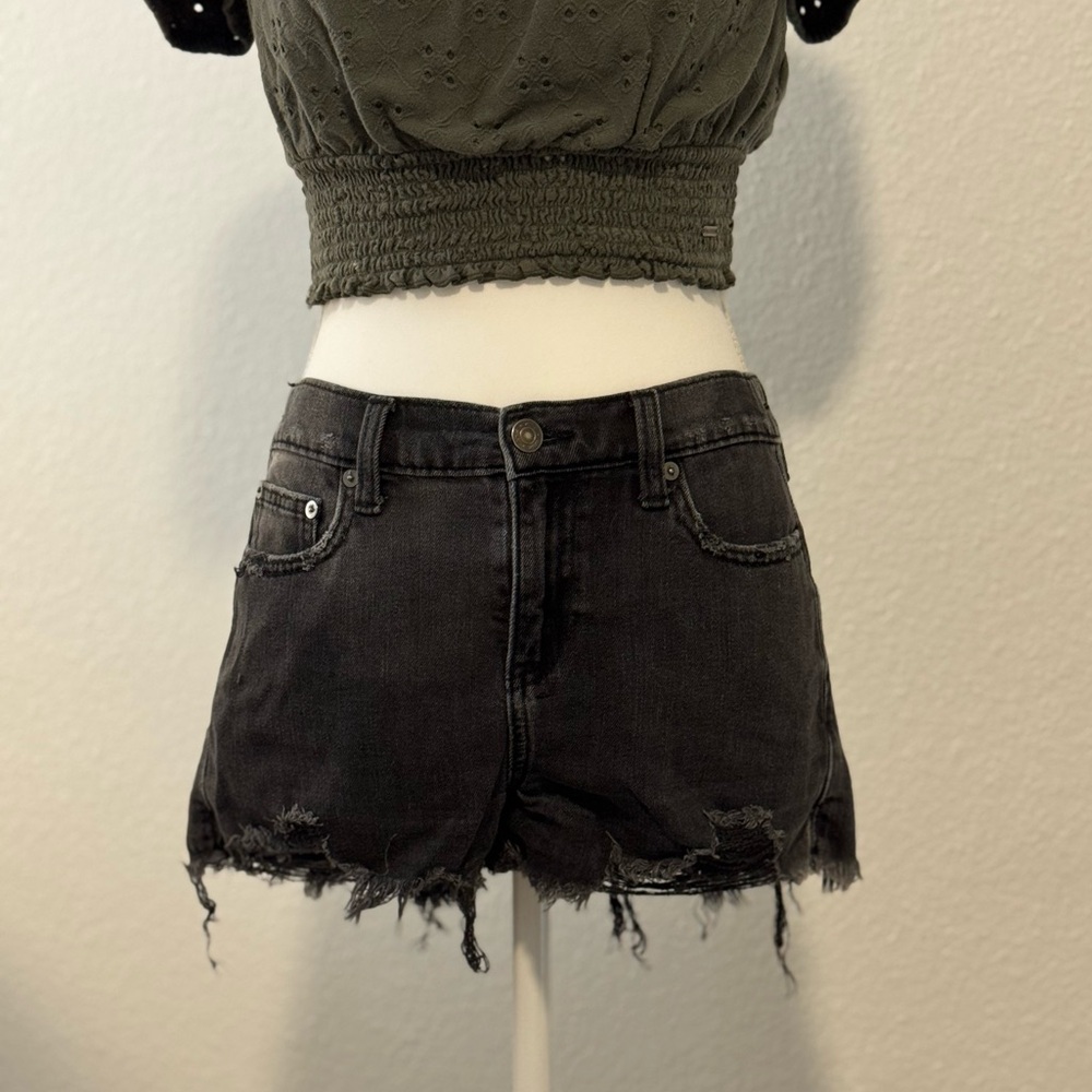 Aerie Distressed Black Denim Shorts